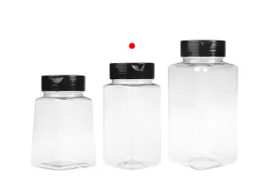 Barattolo per spezie in plastica trasparente (PET) (52x122 mm) 250 ml con coperchio nero e sigillo interno (PE)-6