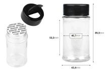 Διάφανο πλαστικό (PET) βαζάκι 80 ml με μαύρο καπάκι και εσωτερικό παρέμβυσμα (PE) για μπαχαρικά - 6 τμχ