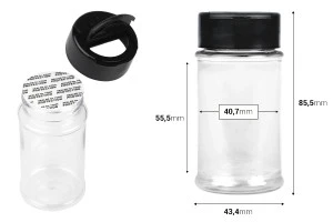 Barattolo per spezie in plastica trasparente (PET) da 80 ml con coperchio nero e guarnizione interna (PE)-2