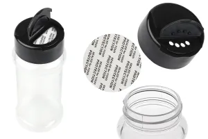 Barattolo per spezie in plastica trasparente (PET) da 100 ml con coperchio nero e guarnizione interna (PE)-1