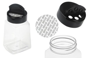 Barattolo per spezie in plastica trasparente (PET) da 260 ml con coperchio nero e guarnizione interna (PE)-1