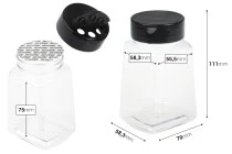 Διάφανο πλαστικό (PET) βαζάκι 260 ml με μαύρο καπάκι και εσωτερικό παρέμβυσμα (PE) για μπαχαρικά