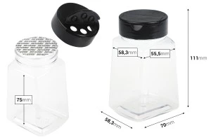 Barattolo per spezie in plastica trasparente (PET) da 260 ml con coperchio nero e guarnizione interna (PE)-2