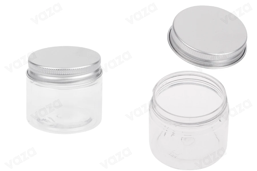 Διάφανο PET βαζάκι 50ml με ασημί καπάκι αλουμινίου και εσωτερικό παρέμβυσμα - 12 τμχ-εικόνα_προϊοντική