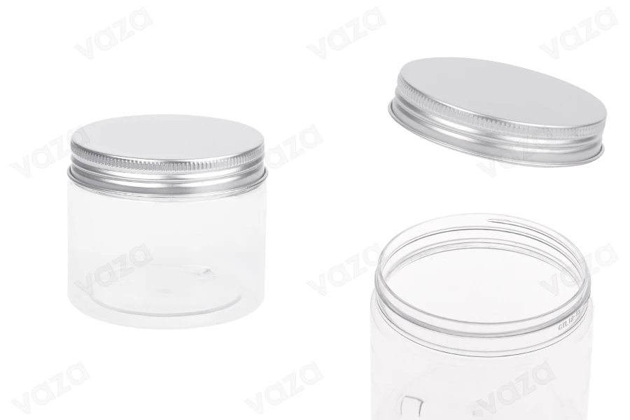 Διάφανο PET βαζάκι 150ml με ασημί αλουμινένιο καπάκι με παρέμβυσμα - 12 τμχ-εικόνα_προϊοντική