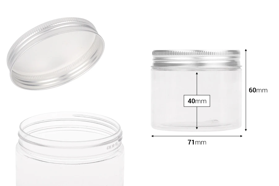 Διάφανο PET βαζάκι 150ml με ασημί αλουμινένιο καπάκι με παρέμβυσμα - 12 τμχ Διάφανο PET βαζάκι 150ml με ασημί αλουμινένιο καπάκι με παρέμβυσμα - 12 τμχ