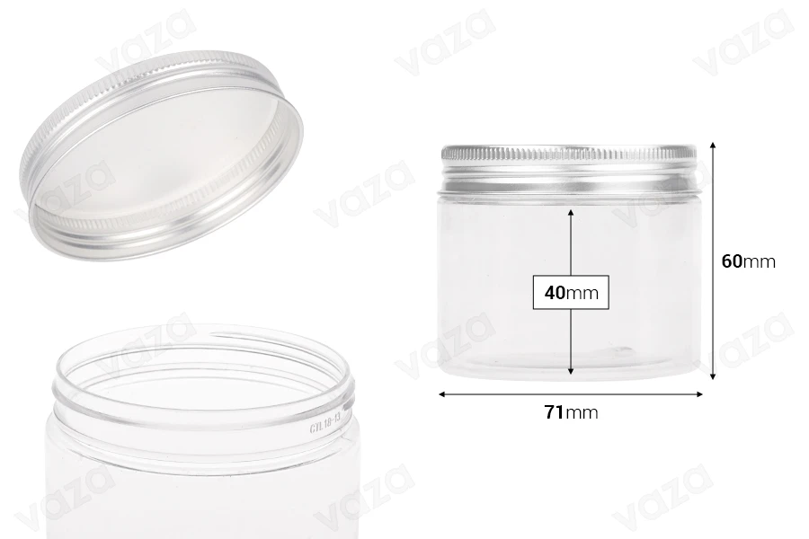 Διάφανο PET βαζάκι 150ml με ασημί αλουμινένιο καπάκι με παρέμβυσμα - 12 τμχ-εικόνα_διαστάσεις