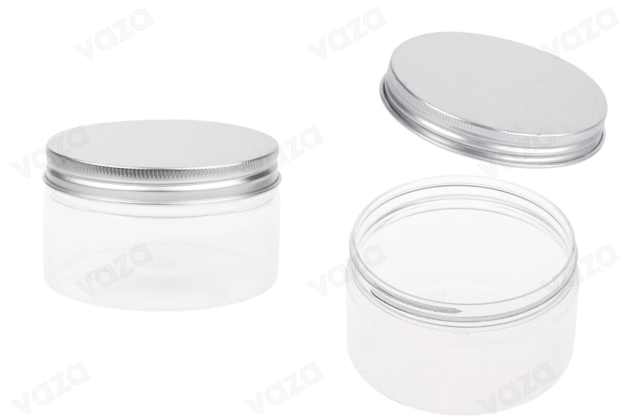 Διάφανο PET βαζάκι 200ml με ασημί αλουμινένιο καπάκι με παρέμβυσμα - 12 τμχ-εικόνα_προϊοντική
