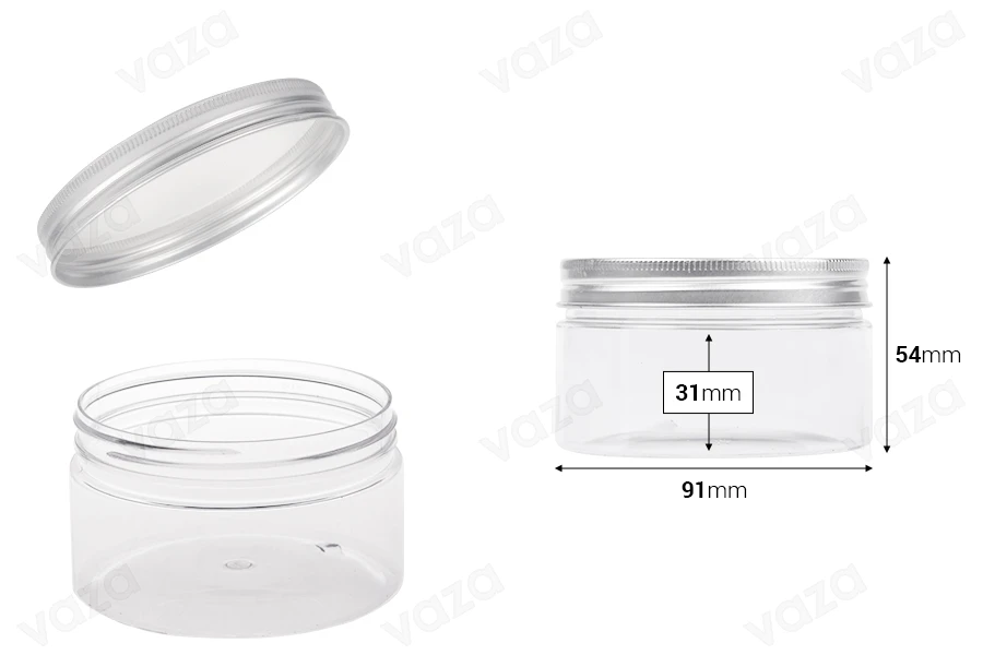 Διάφανο PET βαζάκι 200ml με ασημί αλουμινένιο καπάκι με παρέμβυσμα - 12 τμχ-εικόνα_διαστάσεις