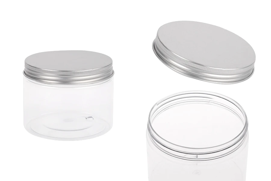 Διάφανο PET βαζάκι 300ml με ασημί αλουμινένιο καπάκι με παρέμβυσμα - 6 τμχ Διάφανο PET βαζάκι 300ml με ασημί αλουμινένιο καπάκι με παρέμβυσμα - 6 τμχ