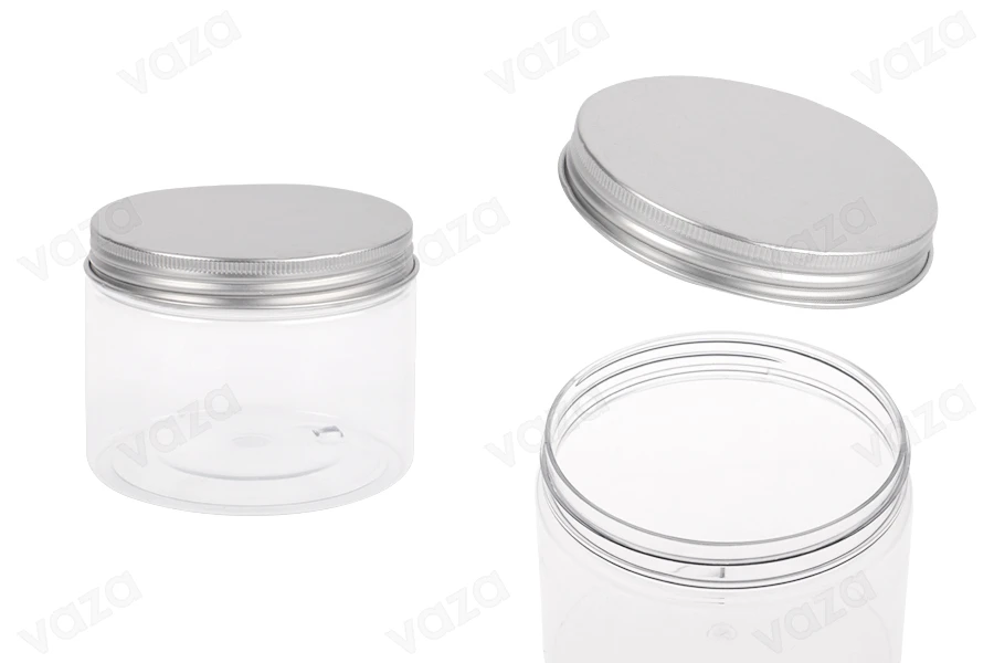 Διάφανο PET  βαζάκι 300ml με ασημί αλουμινένιο καπάκι με παρέμβυσμα - 6 τμχ-εικόνα_προϊοντική