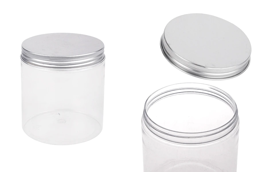 Διάφανο PET βαζάκι 500ml με ασημί αλουμινένιο καπάκι με παρέμβυσμα - 6τμχ Διάφανο PET βαζάκι 500ml με ασημί αλουμινένιο καπάκι με παρέμβυσμα - 6τμχ