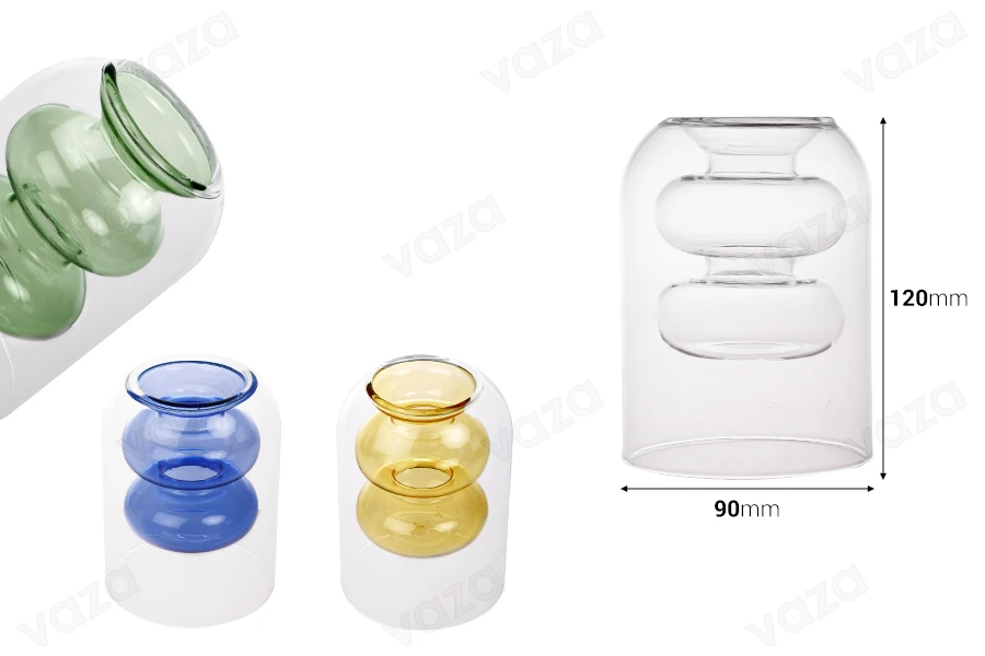 Doppelwandige Glasdiffusorflasche 190 ml (90 x 120 mm) aus mundgeblasenem Glas in verschiedenen Farben-bildabmessungen