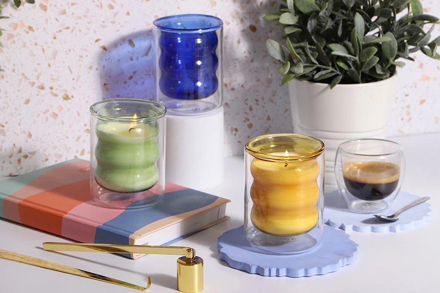 Double glass jar 200 ml for candle (75x93 mm) in various colors Double glass jar 200 ml for candle (75x93 mm) in various colors