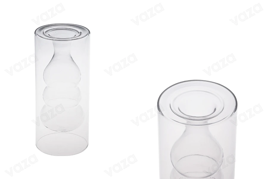 Γυάλινο δοχείο 350 ml δίχωρο (90x200 mm) από φυσητό γυαλί κατάλληλο για αρωματικό χώρου - διάφανο-εικόνα_προϊοντική