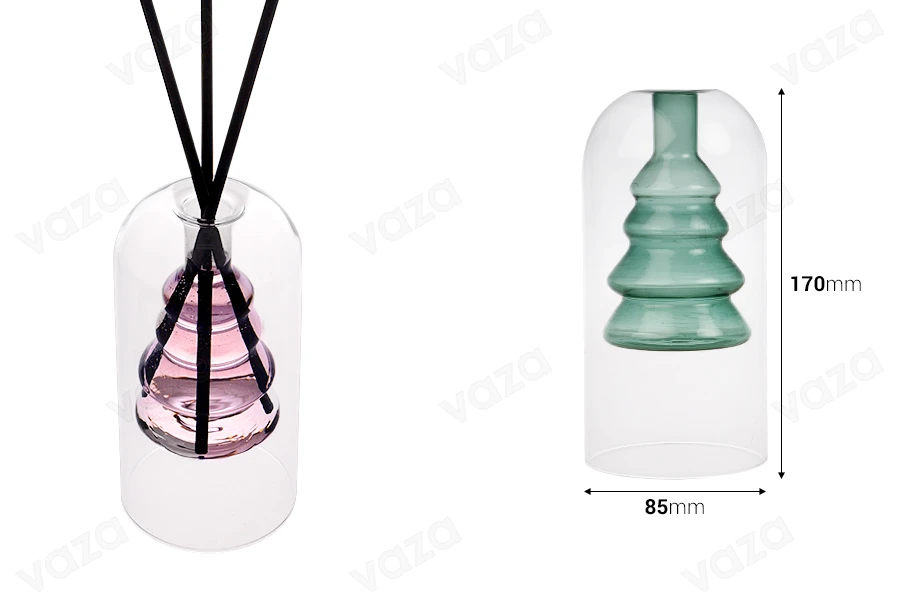 Bottiglia diffusore in vetro a doppia parete da 160 ml (85x170 mm) realizzato in vetro soffiato in vari colori Bottiglia diffusore in vetro a doppia parete da 160 ml (85x170 mm) realizzato in vetro soffiato in vari colori-dimensioni_immagine