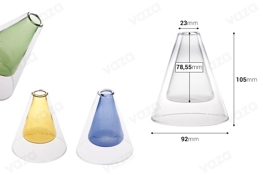 Doppelwandige Glasdiffusorflasche 80 ml (92 x 105 mm) aus mundgeblasenem Glas in verschiedenen Farben-bildabmessungen
