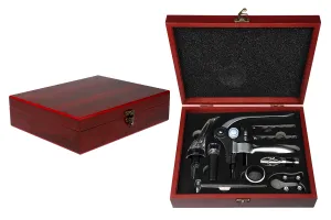 Ensemble d'accessoires pour le vin dans une caisse en bois (9 pièces)-1