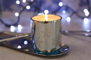 Bougeoir décoratif de Noël en verre argenté avec flocons de neige (sans couvercle)-3