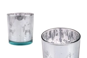 Bougeoir décoratif de Noël en verre argenté avec renne (sans couvercle)-1