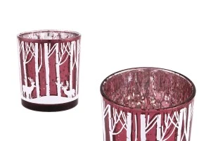 Bougeoir décoratif de Noël en verre rouge avec renne (sans couvercle)-1