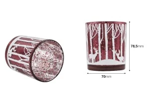 Bougeoir décoratif de Noël en verre rouge avec renne (sans couvercle)-2