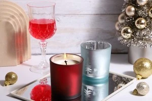 Bougeoir décoratif de Noël en verre vert "Joyeux Noël" avec renne (sans couvercle)-3