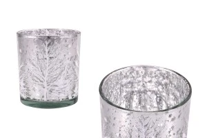 Bougeoir décoratif de Noël en verre argenté avec arbres enneigés (sans couvercle)-1