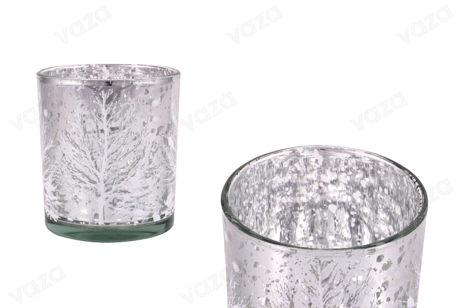 Weihnachts-Dekorationskerzenhalter aus Glas mit schneebedeckten Bäumen (ohne Deckel) in Silber Weihnachts-Dekorationskerzenhalter aus Glas mit schneebedeckten Bäumen (ohne Deckel) in Silber-εικόνα_προϊοντική