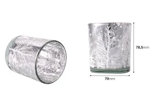Bougeoir décoratif de Noël en verre argenté avec arbres enneigés (sans couvercle)-2