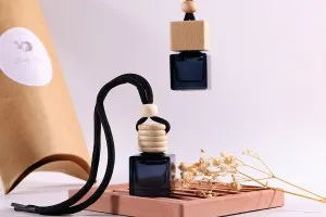 8ml schwarze quadratische Auto-Lufterfrischerflasche mit rundem Holzverschluss und Stopfen – 6 Stk-3