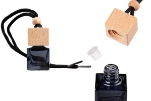 8ml schwarze quadratische Auto-Lufterfrischerflasche mit quadratischem Holzverschluss und Stopfen – 6 Stk-1