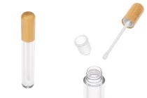 Θήκη για lip gloss 7 ml διάφανη με bamboo καπάκι και αποστραγγιστήρα - 6 τμχ