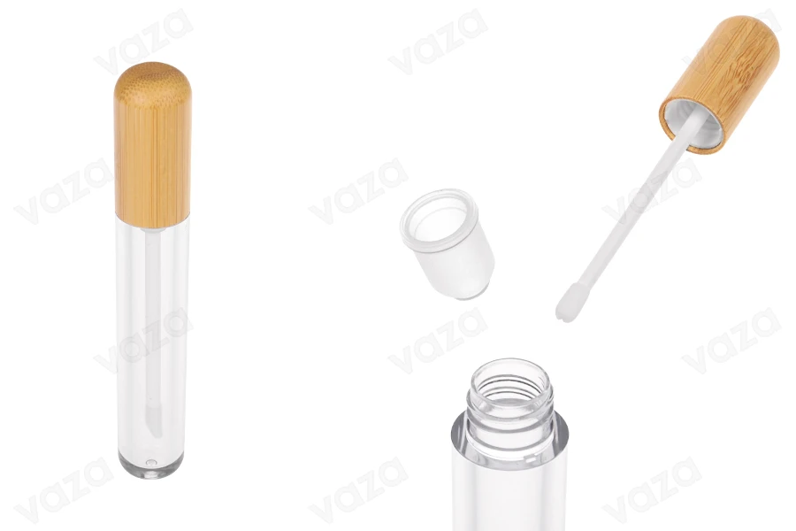 Case for lip gloss 7 ml transparent with bamboo lid and drainer - 6 pcs Case for lip gloss 7 ml transparent with bamboo lid and drainer - 6 pcs-image_product