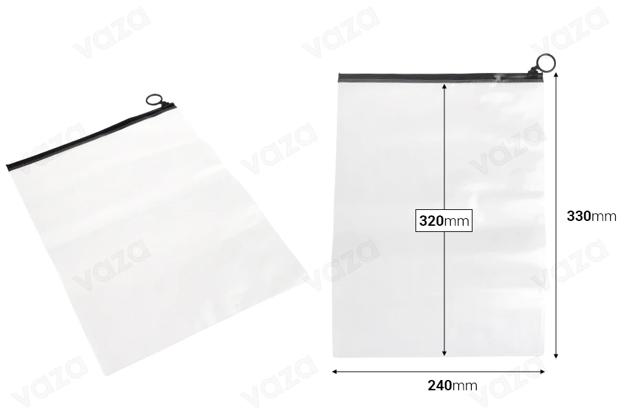 Qese transparente (PVC) 240x330 mm me zinxhir të zi - 12 copë      -imazh_dimensione