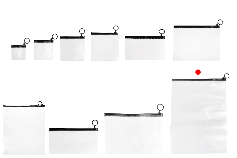 Durchsichtige Beutel (PVC) 240x330 mm mit schwarzem Zip-Verschluss - 12 Stück Durchsichtige Beutel (PVC) 240x330 mm mit schwarzem Zip-Verschluss - 12 Stück