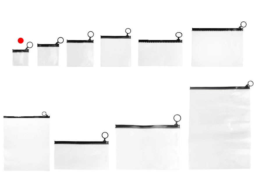 Sacchetto traslucido (PVC) 60x60 mm con chiusura lampo nera - 12 pz.