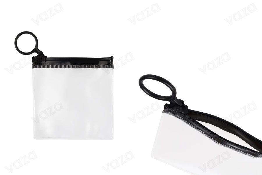 Durchsichtige Beutel (PVC) 80x80 mm mit schwarzem Zip-Verschluss - 12 Stück-produktbild