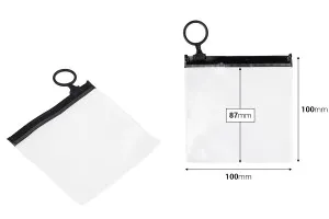 Durchsichtige Beutel (PVC) 100x100 mm mit schwarzem Zip-Verschluss - 12 Stück-2
