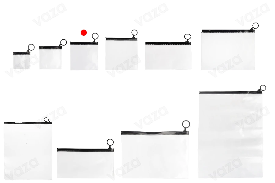 Ημιδιάφανο σακουλάκι (PVC) 100x100 mm με μαύρο φερμουάρ (zip) - 12 τμχ Ημιδιάφανο σακουλάκι (PVC) 100x100 mm με μαύρο φερμουάρ (zip) - 12 τμχ-εικόνα_σύνθεση