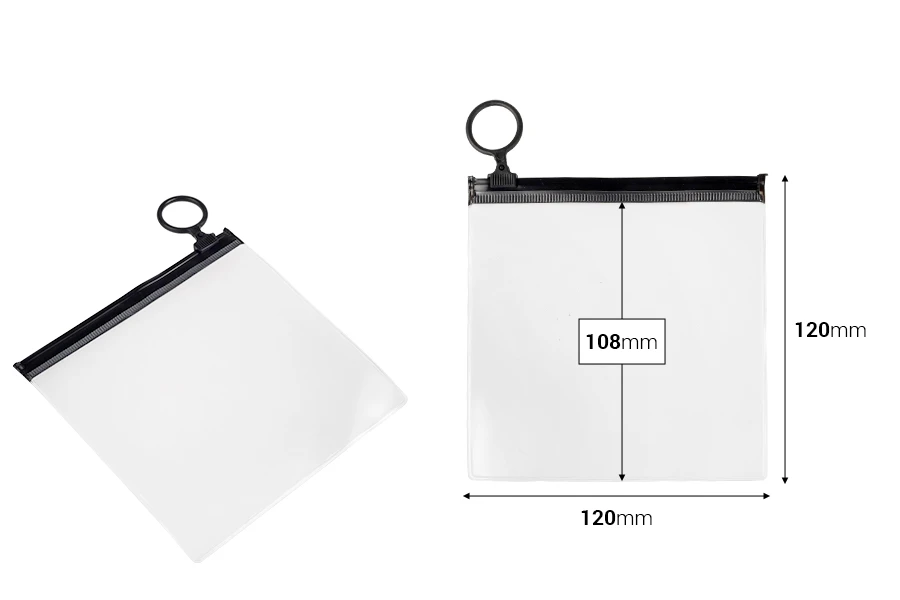 Ημιδιάφανο σακουλάκι (PVC) 120x120 mm με μαύρο φερμουάρ (zip) - 12 τμχ