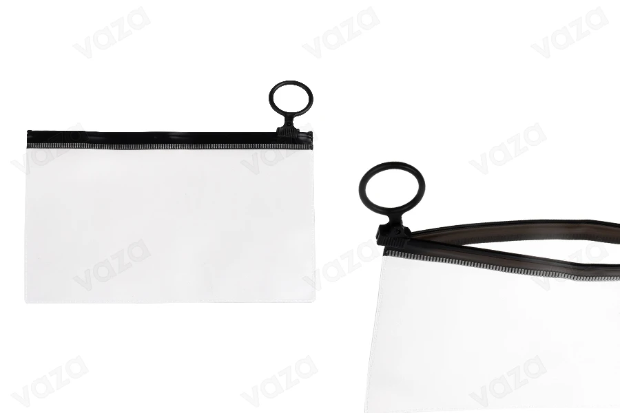 Durchsichtige Beutel (PVC) 150x100 mm mit schwarzem Zip-Verschluss - 12 Stück Durchsichtige Beutel (PVC) 150x100 mm mit schwarzem Zip-Verschluss - 12 Stück-produktbild