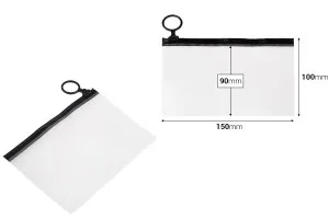 Durchsichtige Beutel (PVC) 150x100 mm mit schwarzem Zip-Verschluss - 12 Stück-2