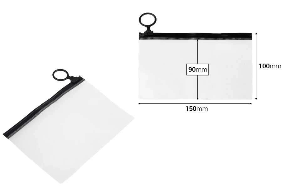 Ημιδιάφανο σακουλάκι (PVC) 150x100 mm με μαύρο φερμουάρ (zip) - 12 τμχ