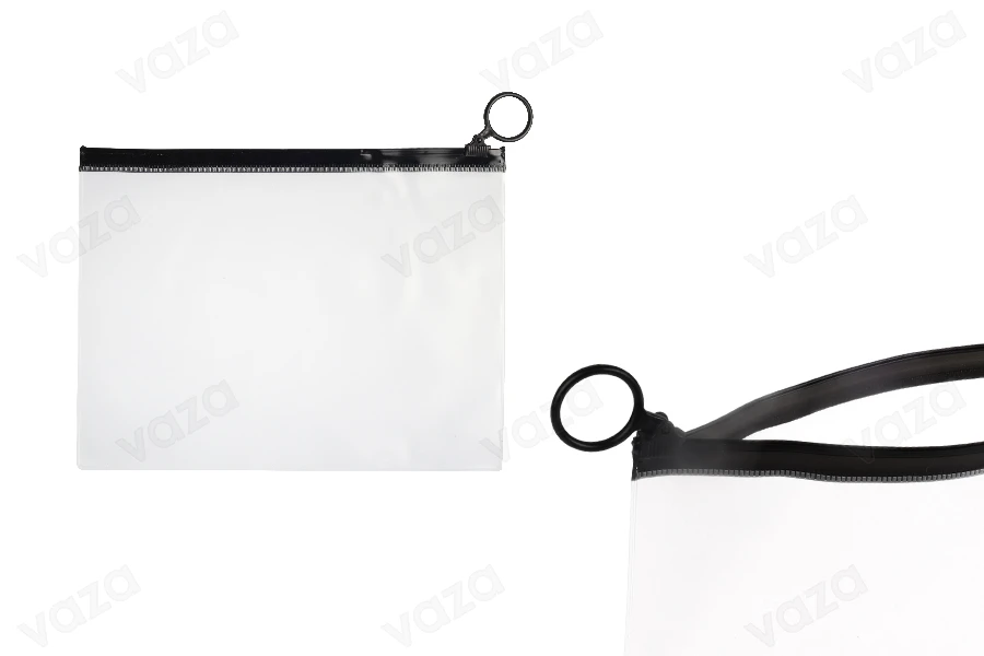 Translucent bag (PVC) 200x150 mm with black zip closure - 12 pcs-image_product