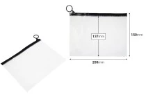 Durchsichtige Beutel (PVC) 200x150 mm mit schwarzem Zip-Verschluss - 12 Stück Durchsichtige Beutel (PVC) 200x150 mm mit schwarzem Zip-Verschluss - 12 Stück
