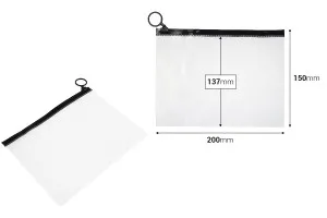 Durchsichtige Beutel (PVC) 200x150 mm mit schwarzem Zip-Verschluss - 12 Stück-2
