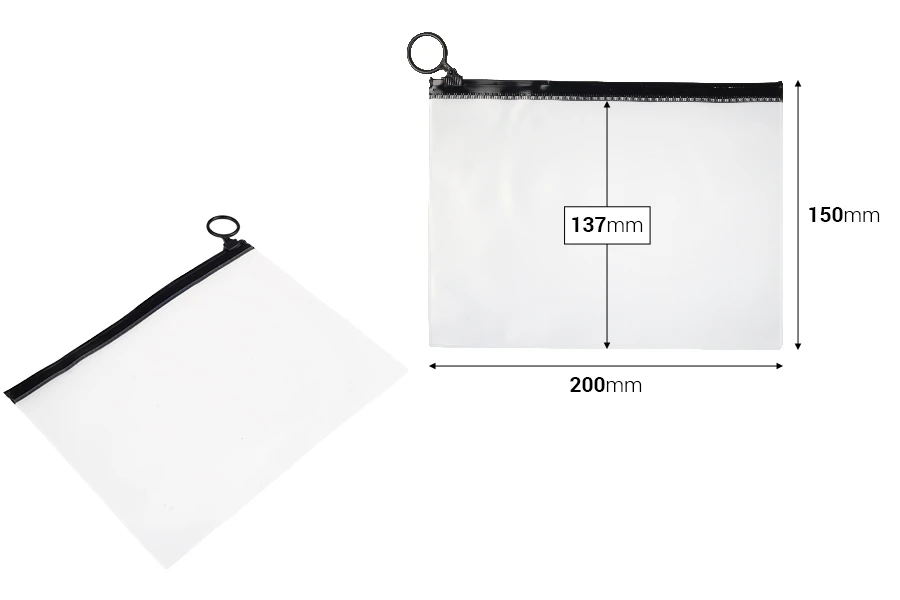 Durchsichtige Beutel (PVC) 200x150 mm mit schwarzem Zip-Verschluss - 12 Stück Durchsichtige Beutel (PVC) 200x150 mm mit schwarzem Zip-Verschluss - 12 Stück