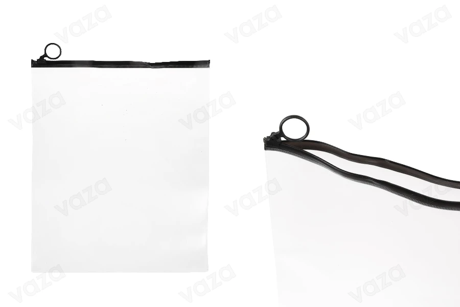 Ημιδιάφανο σακουλάκι (PVC) 250x300 mm με μαύρο φερμουάρ (zip) - 12 τμχ-εικόνα_προϊοντική