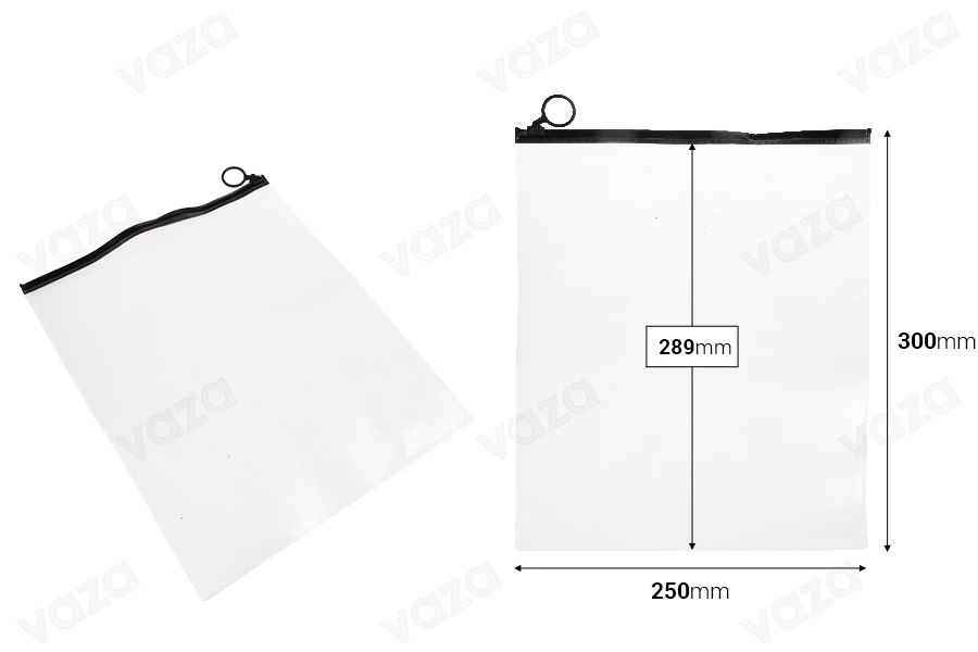 Ημιδιάφανο σακουλάκι (PVC) 250x300 mm με μαύρο φερμουάρ (zip) - 12 τμχ-εικόνα_διαστάσεις